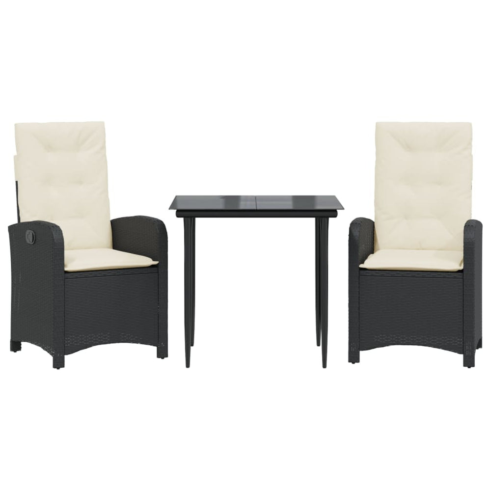 Set Mobilier De Grădină Cu Perne, 3 Piese, Negru, Poliratan