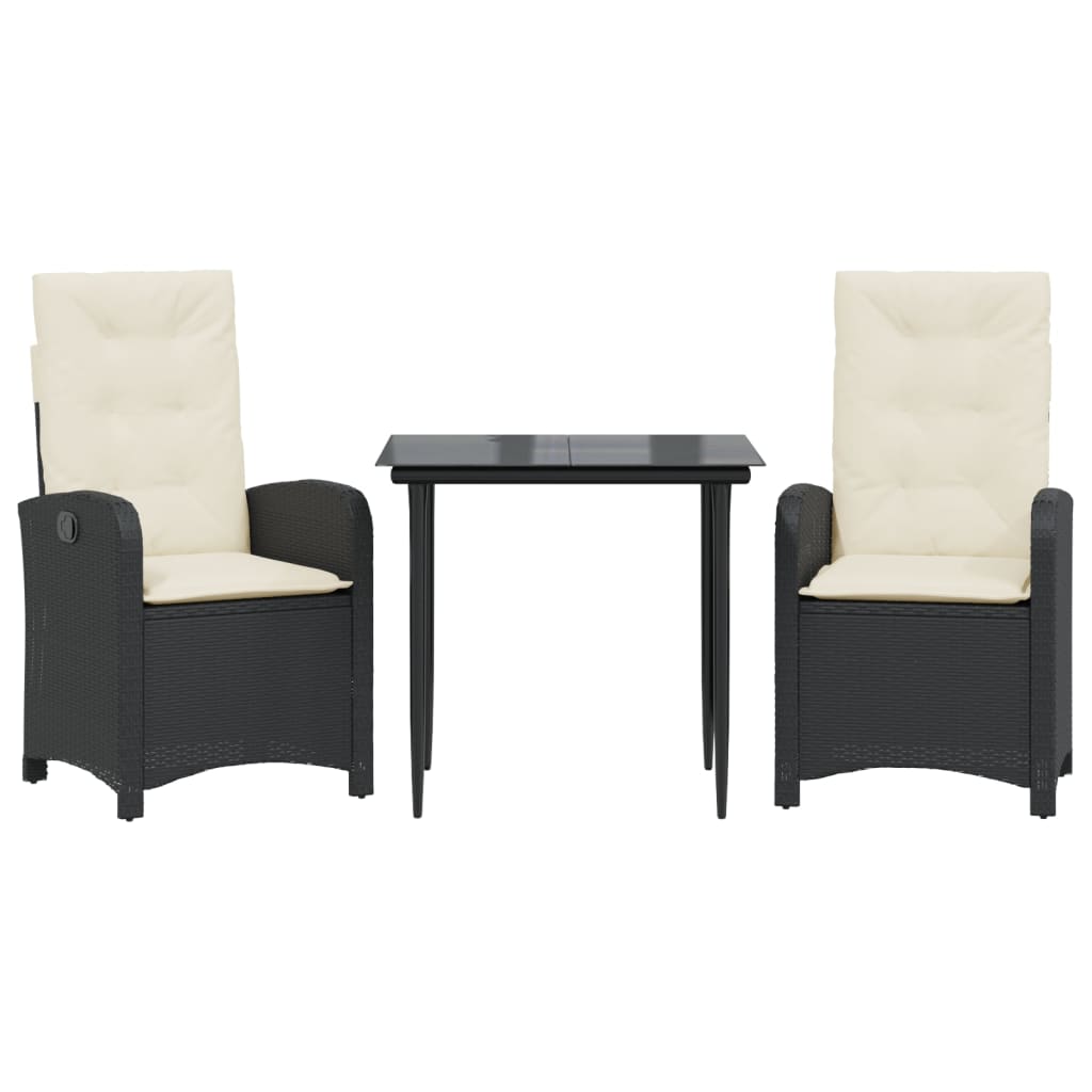 Set Mobilier De Grădină Cu Perne, 3 Piese, Negru, Poliratan