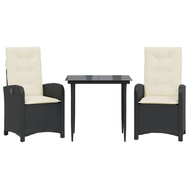 Set Mobilier De Grădină Cu Perne, 3 Piese, Negru, Poliratan