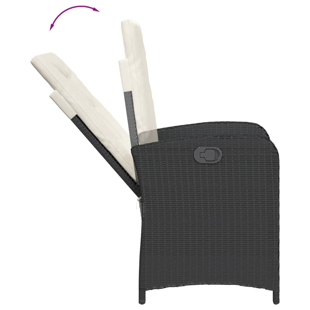 Set Mobilier De Grădină Cu Perne, 3 Piese, Negru, Poliratan