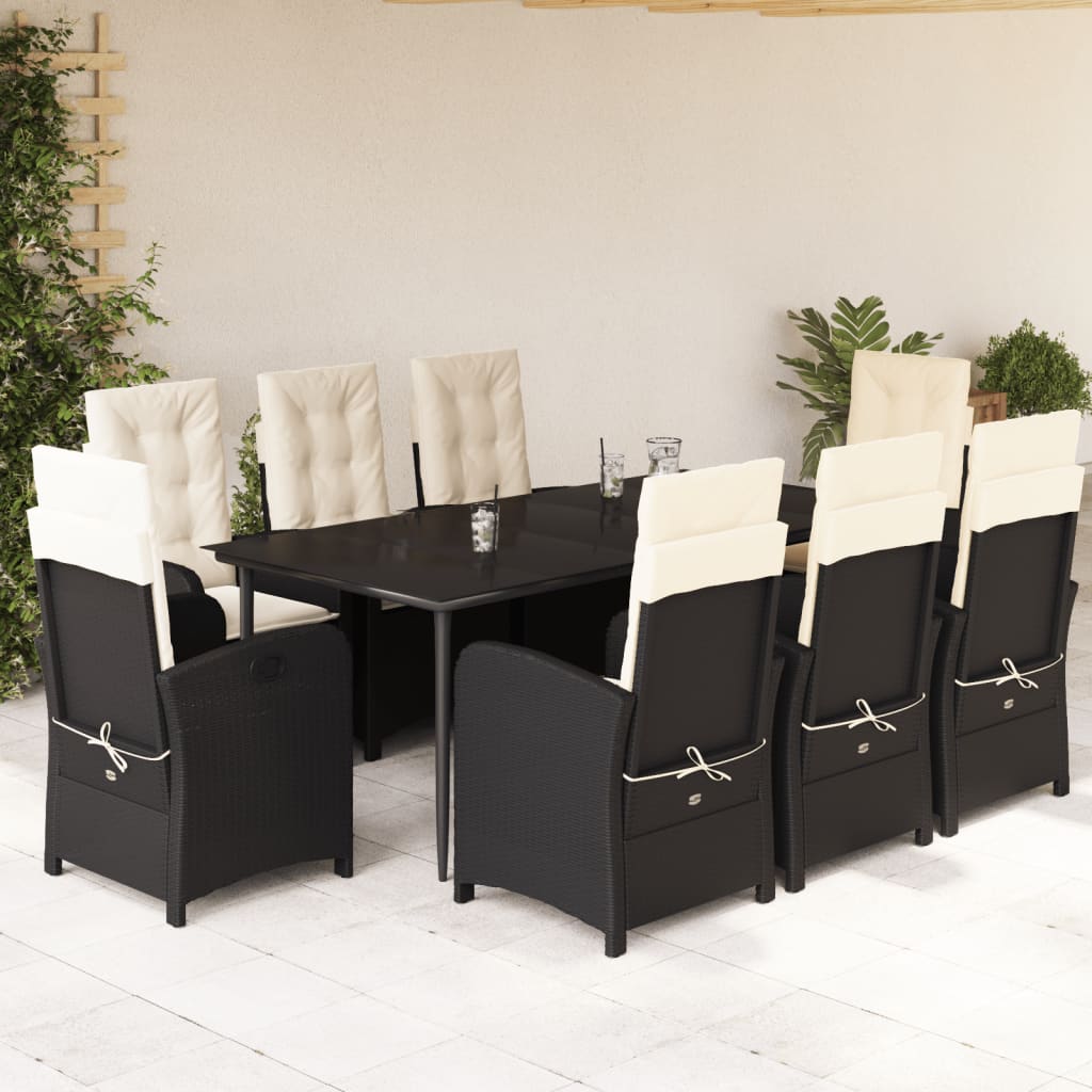 Set Mobilier De Grădină Cu Perne, 3 Piese, Negru, Poliratan