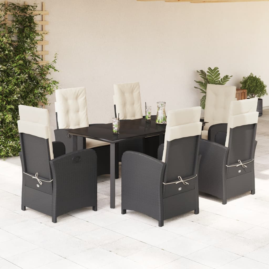 Set Mobilier De Grădină Cu Perne, 9 Piese, Negru, Poliratan