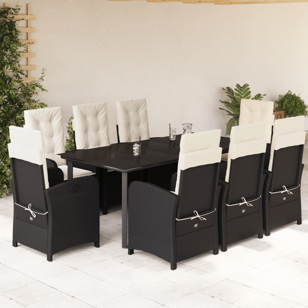 Set Mobilier De Grădină Cu Perne, 9 Piese, Negru, Poliratan