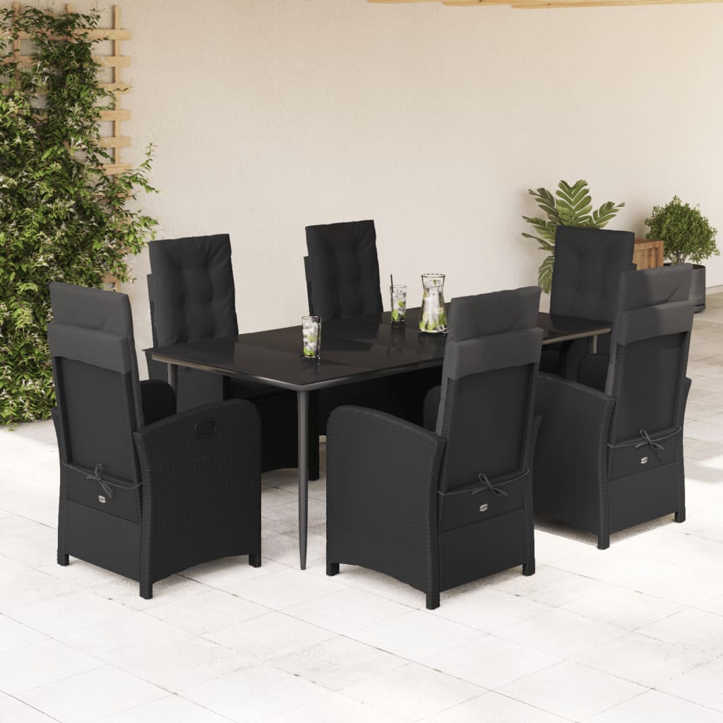 Set Mobilier De Grădină Cu Perne, 7 Piese, Negru, Poliratan