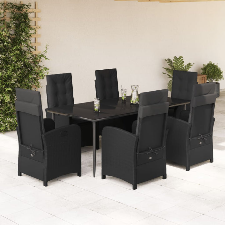 Set Mobilier De Grădină Cu Perne, 7 Piese, Negru, Poliratan