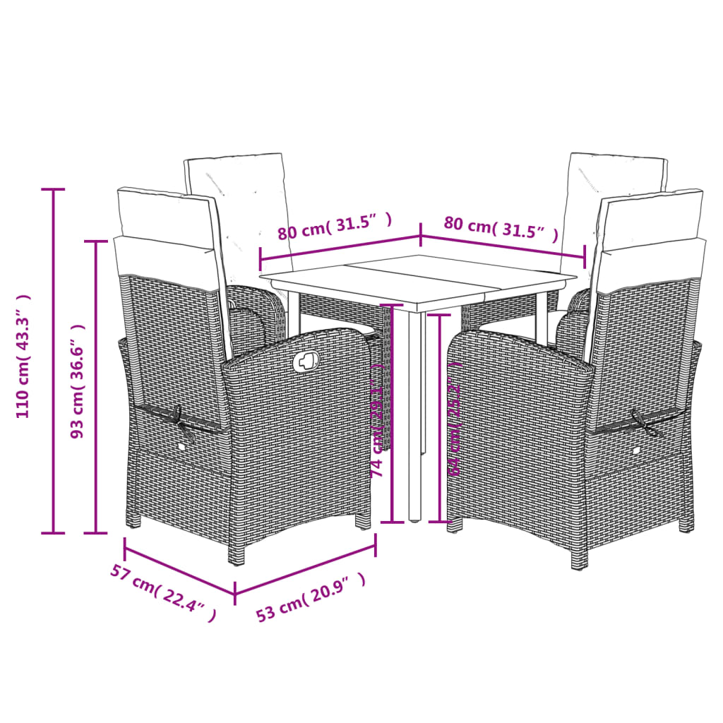 Set Mobilier De Grădină Cu Perne, 5 Piese, Negru, Poliratan