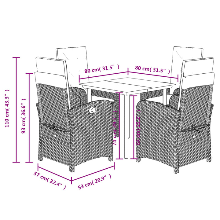 Set Mobilier De Grădină Cu Perne, 5 Piese, Negru, Poliratan