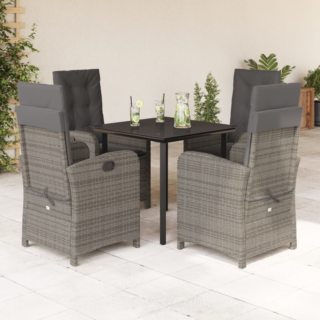 Set Mobilier Grădină Cu Perne, 9 Piese, Gri, Poliratan