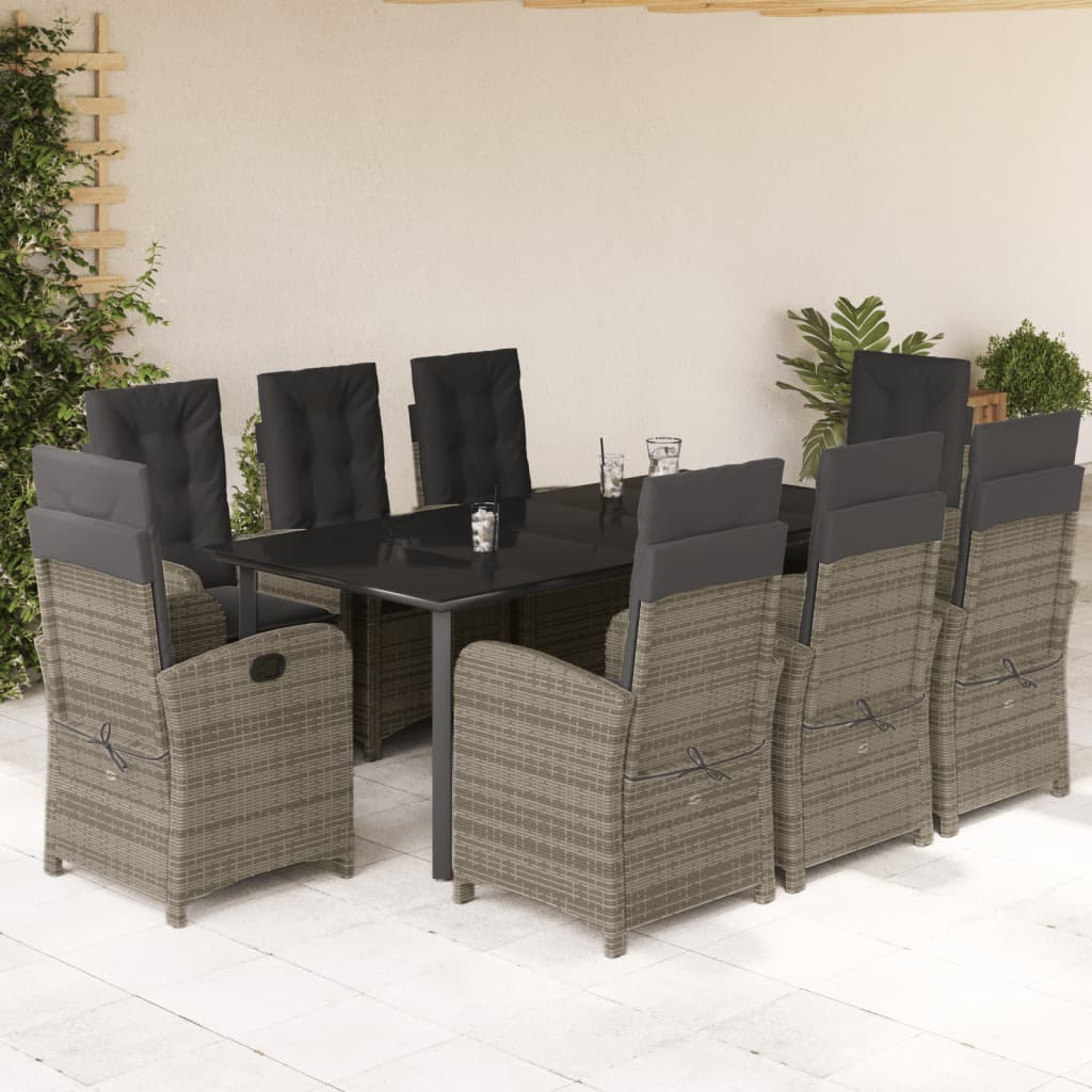 Set Mobilier Grădină Cu Perne, 9 Piese, Gri, Poliratan