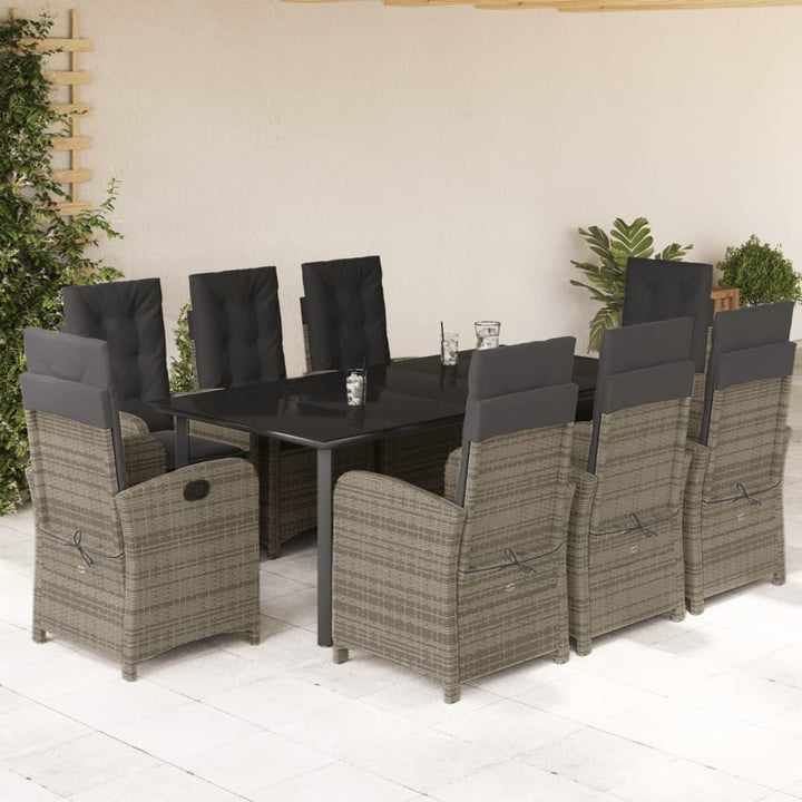 Set Mobilier Grădină Cu Perne, 9 Piese, Gri, Poliratan