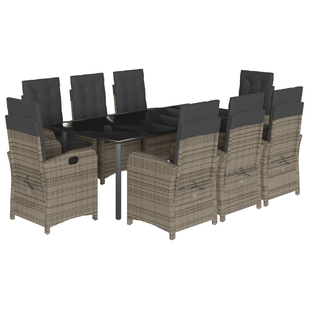 Set Mobilier Grădină Cu Perne, 9 Piese, Gri, Poliratan