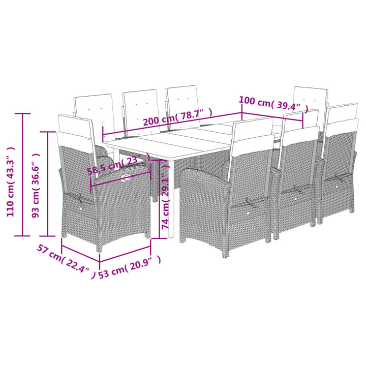 Set Mobilier Grădină Cu Perne, 9 Piese, Gri, Poliratan