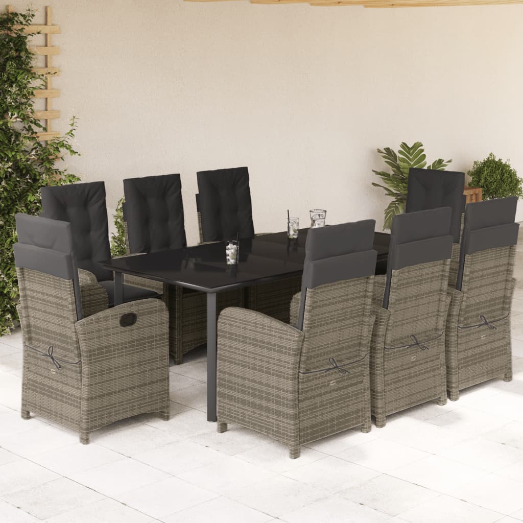 Set Mobilier Grădină Cu Perne, 9 Piese, Gri, Poliratan