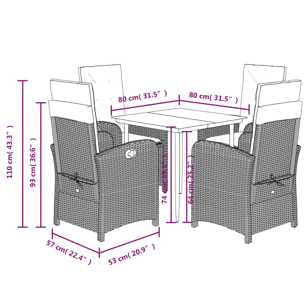 Set Mobilier De Grădină Cu Perne, 5 Piese Gri Deschis Poliratan