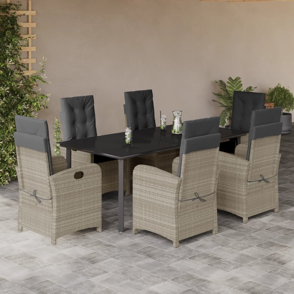 Set Mobilier De Grădină Cu Perne, 7 Piese Gri Deschis Poliratan