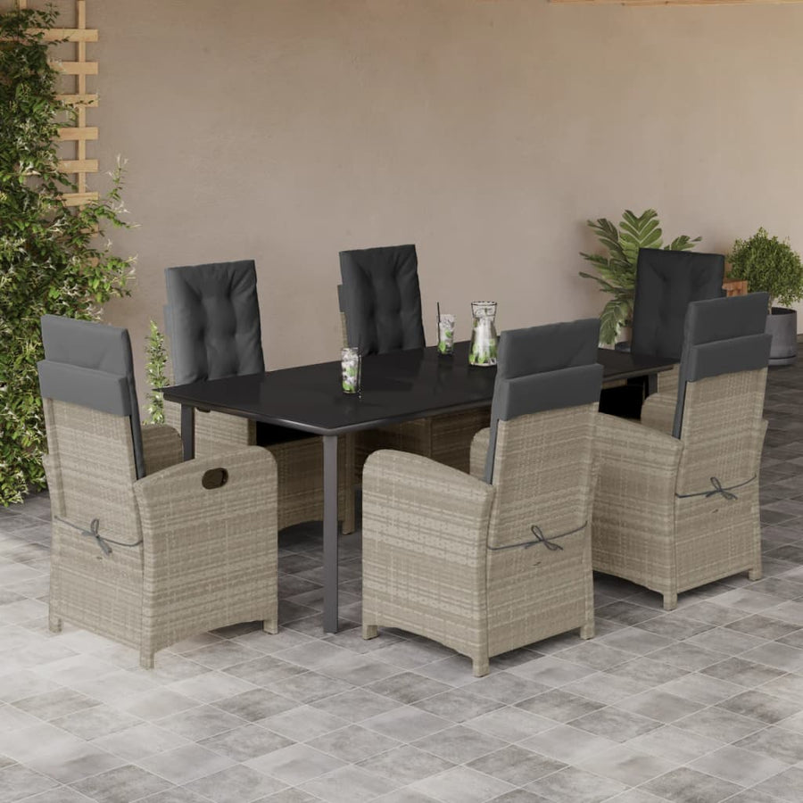Set Mobilier De Grădină Cu Perne, 7 Piese Gri Deschis Poliratan