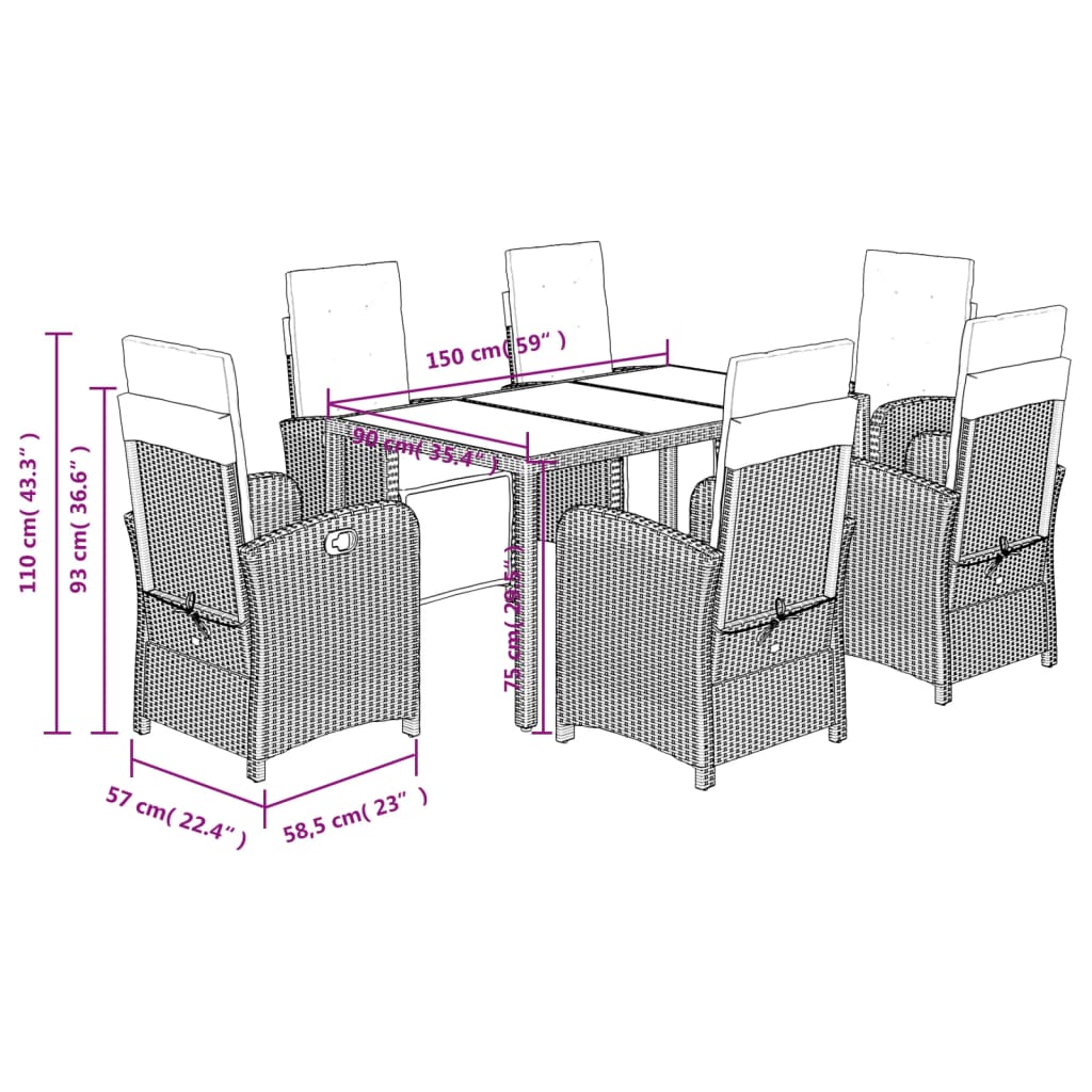 Set Mobilier De Grădină Cu Perne, 7 Piese, , Poliratan