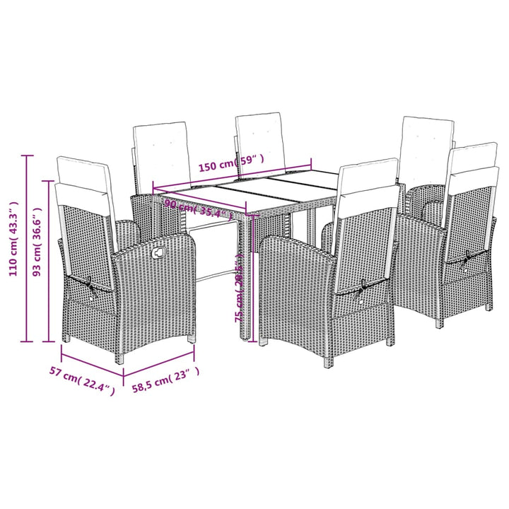 Set Mobilier De Grădină Cu Perne, 7 Piese, , Poliratan