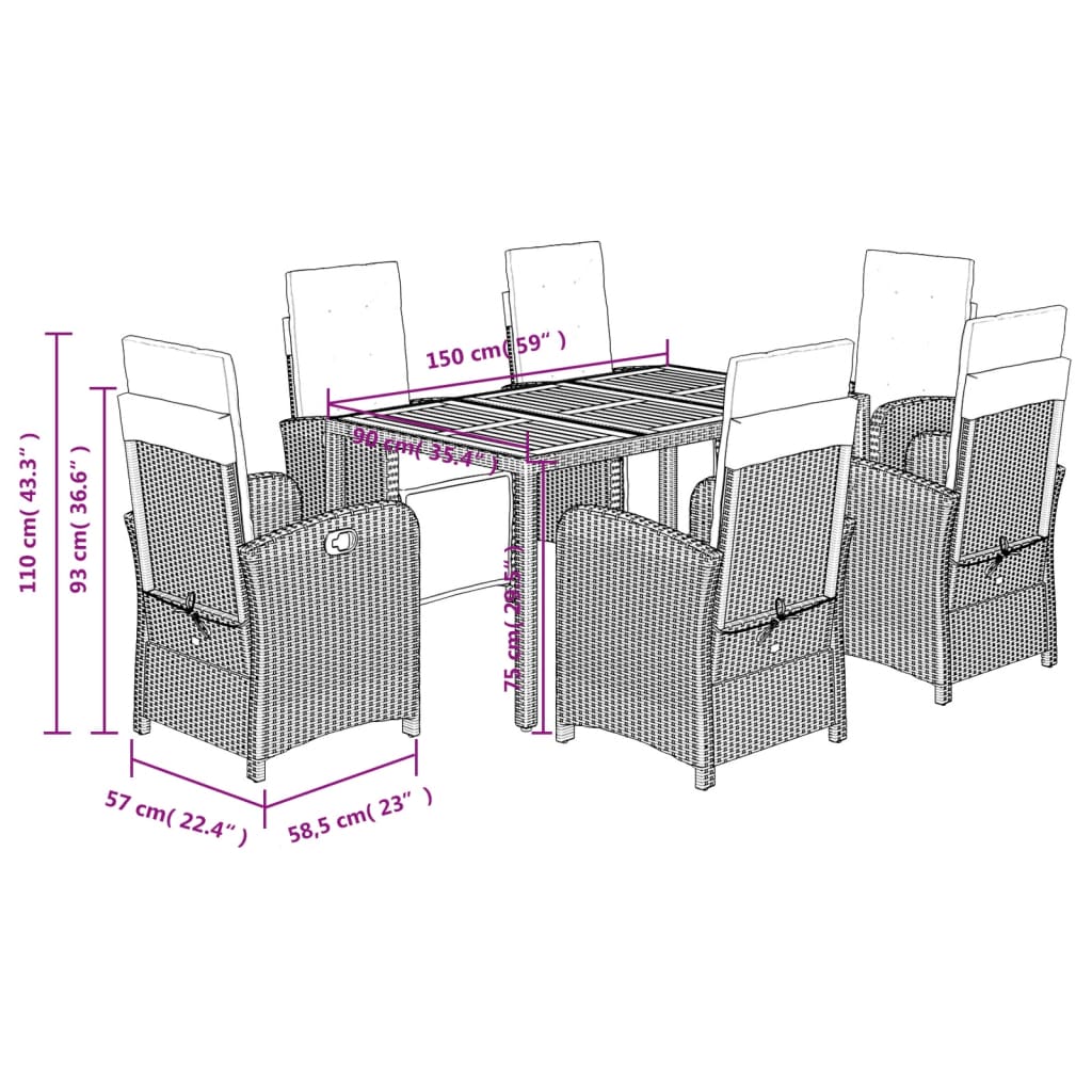 Set Mobilier De Grădină Cu Perne, 7 Piese, , Poliratan