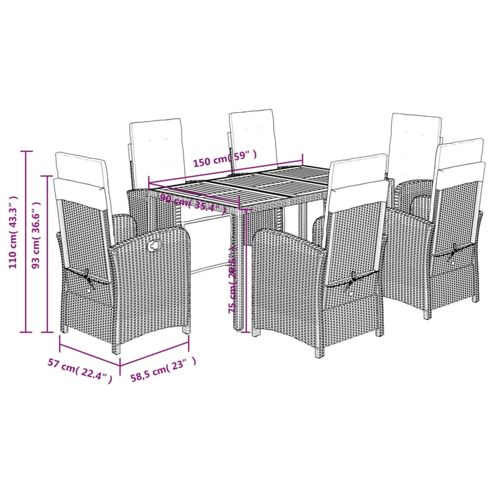Set Mobilier De Grădină Cu Perne, 7 Piese, , Poliratan
