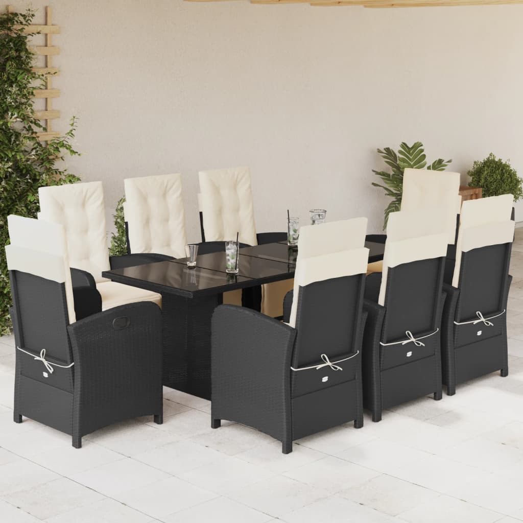 Set Mobilier De Grădină Cu Perne, 9 Piese, Maro, Poliratan