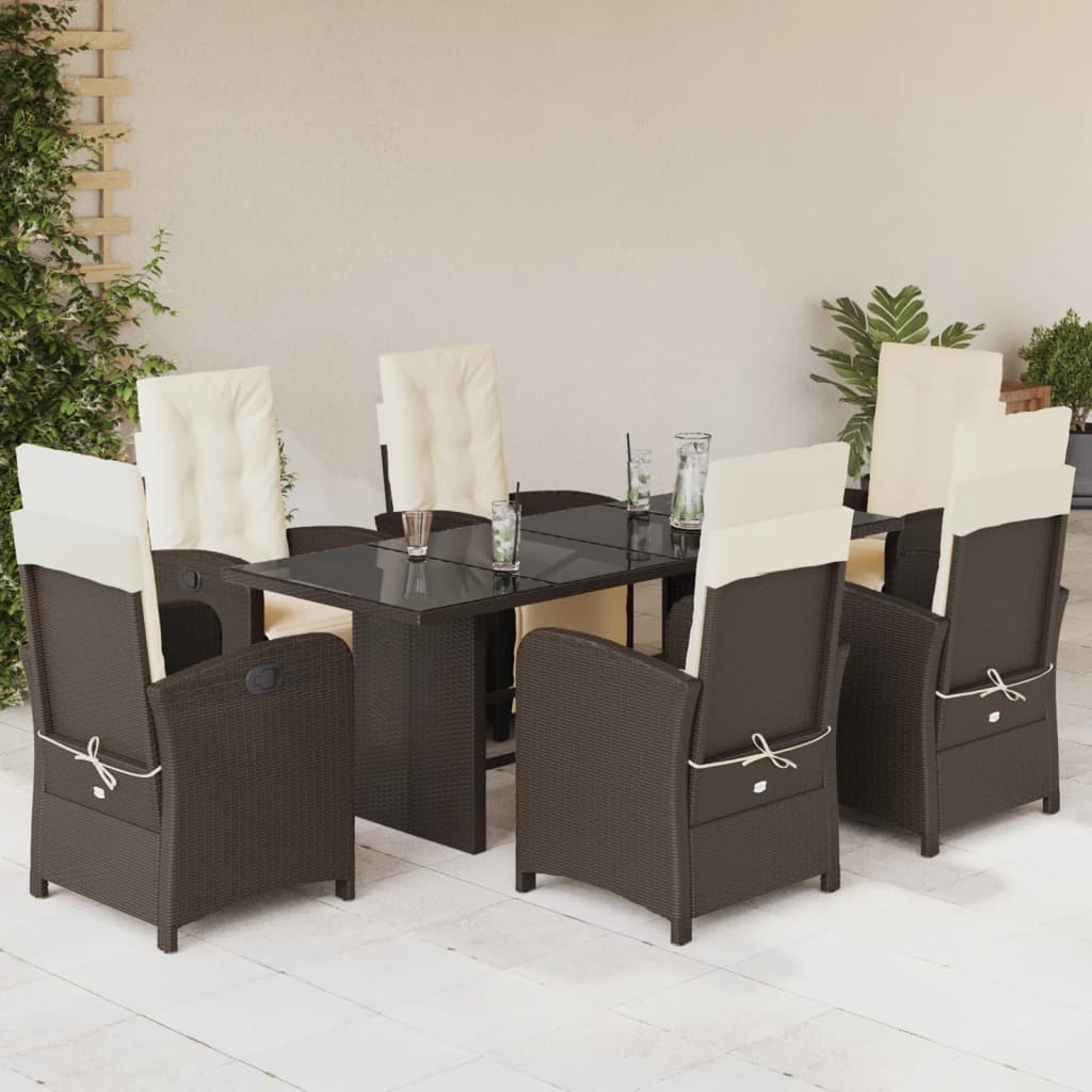 Set Mobilier De Grădină Cu Perne, 9 Piese, Maro, Poliratan
