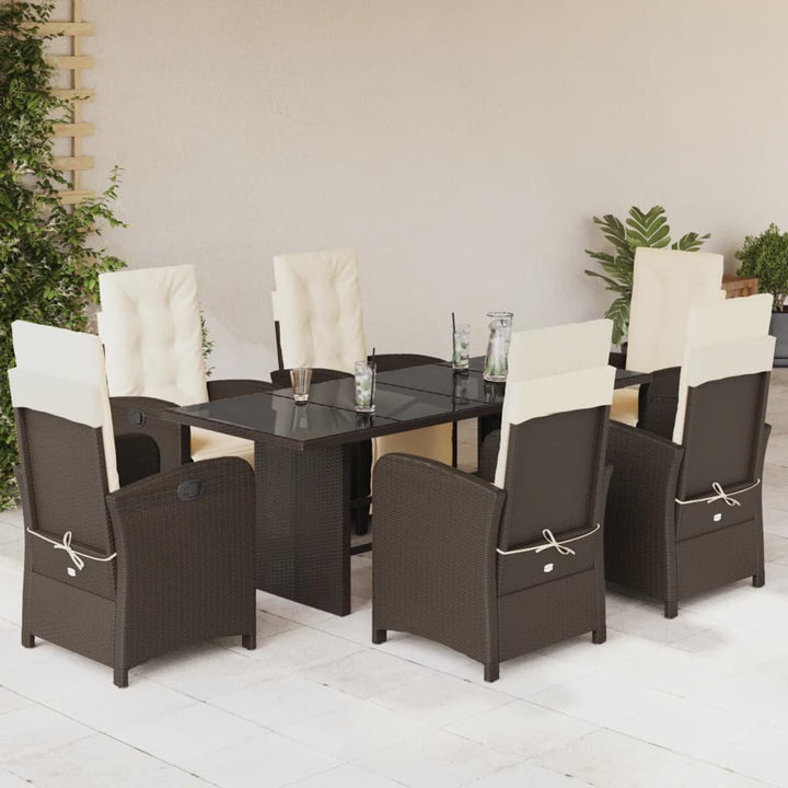 Set Mobilier De Grădină Cu Perne, 9 Piese, Maro, Poliratan