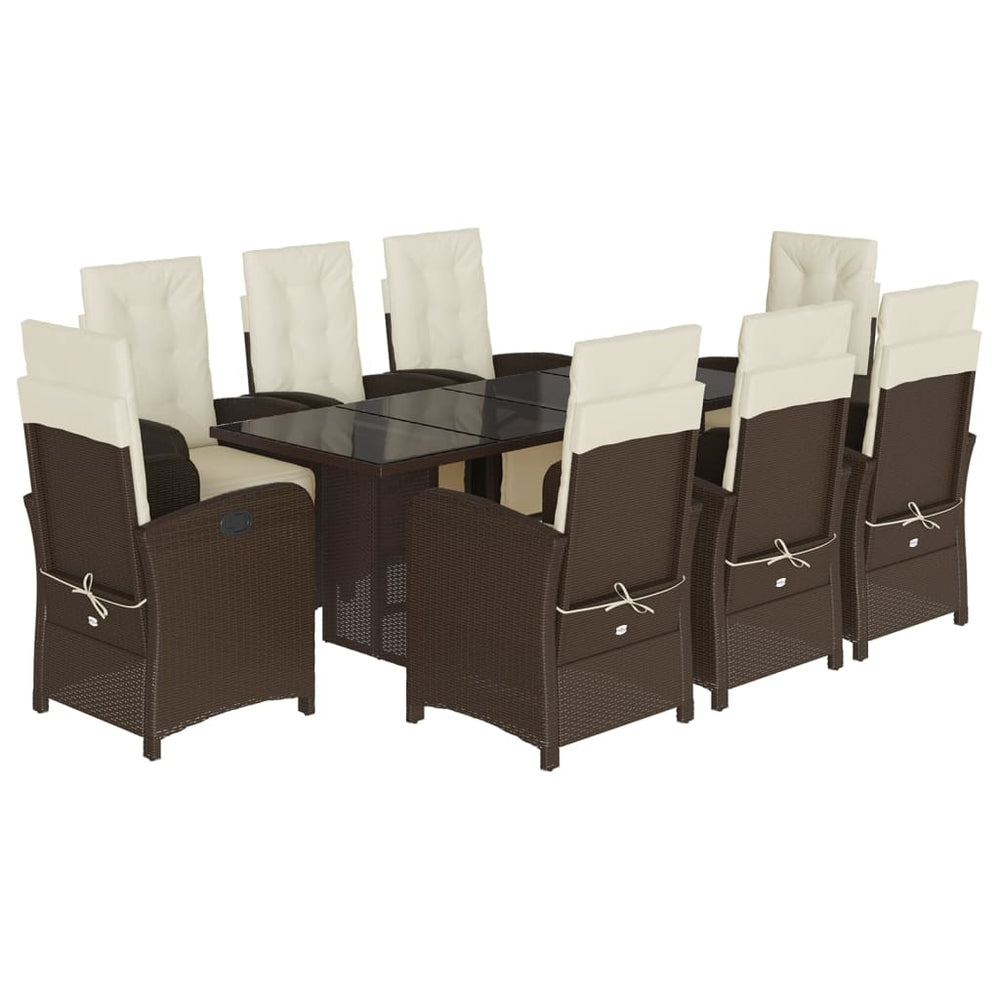 Set Mobilier De Grădină Cu Perne, 9 Piese, Maro, Poliratan