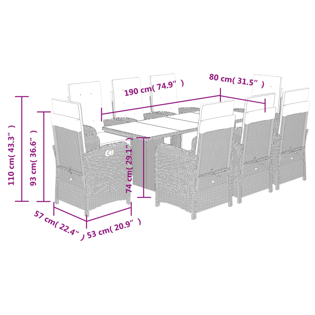 Set Mobilier De Grădină Cu Perne, 9 Piese, Maro, Poliratan