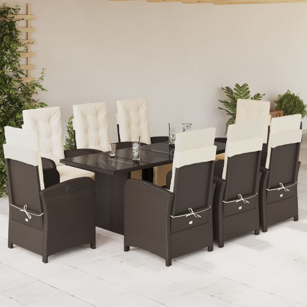 Set Mobilier De Grădină Cu Perne, 9 Piese, Maro, Poliratan