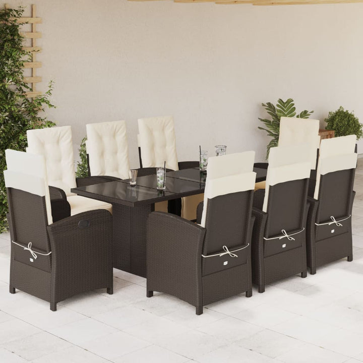 Set Mobilier De Grădină Cu Perne, 9 Piese, Maro, Poliratan