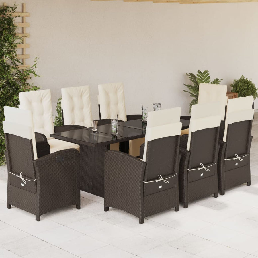 Set Mobilier De Grădină Cu Perne, 9 Piese, Maro, Poliratan