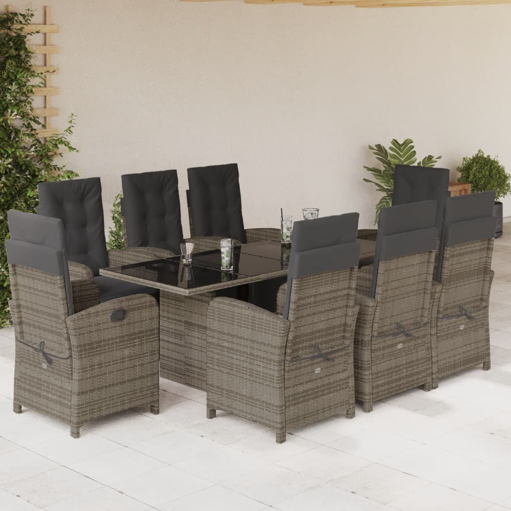 Set Mobilier De Grădină Cu Perne, 9 Piese, Maro, Poliratan