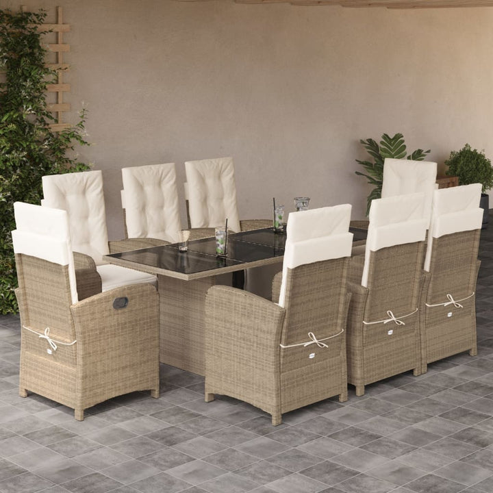 Set Mobilier De Grădină Cu Perne, 9 Piese, Maro, Poliratan