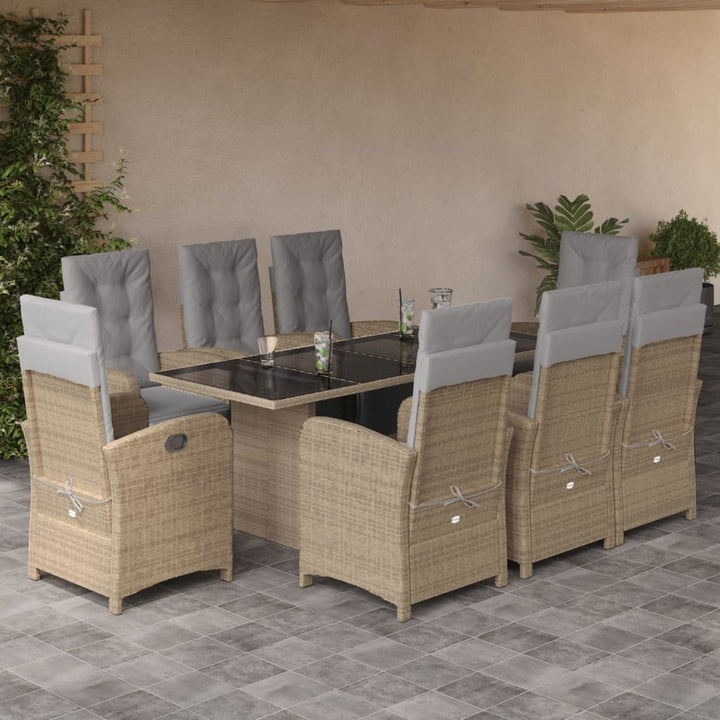 Set Mobilier De Grădină Cu Perne, 9 Piese, Maro, Poliratan
