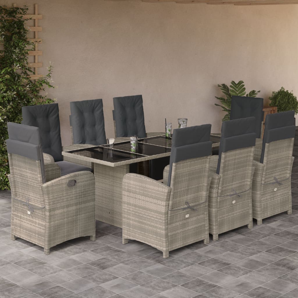 Set Mobilier De Grădină Cu Perne, 9 Piese, Maro, Poliratan