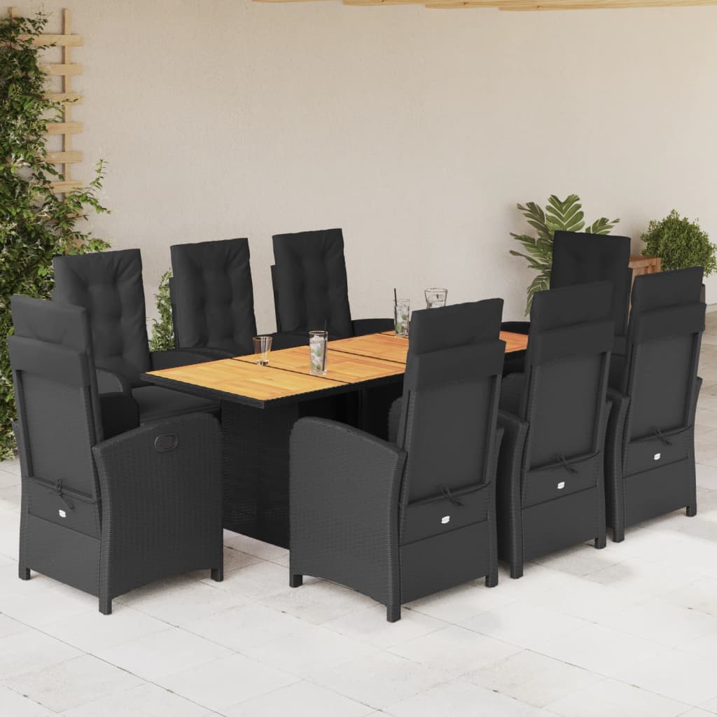 Set Mobilier De Grădină Cu Perne, 9 Piese, Maro, Poliratan