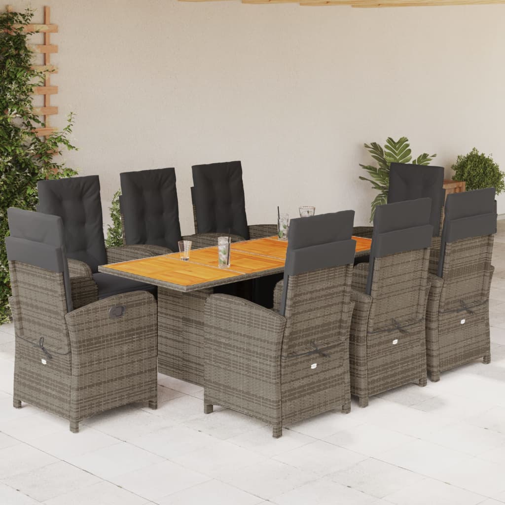 Set Mobilier De Grădină Cu Perne, 9 Piese, Maro, Poliratan