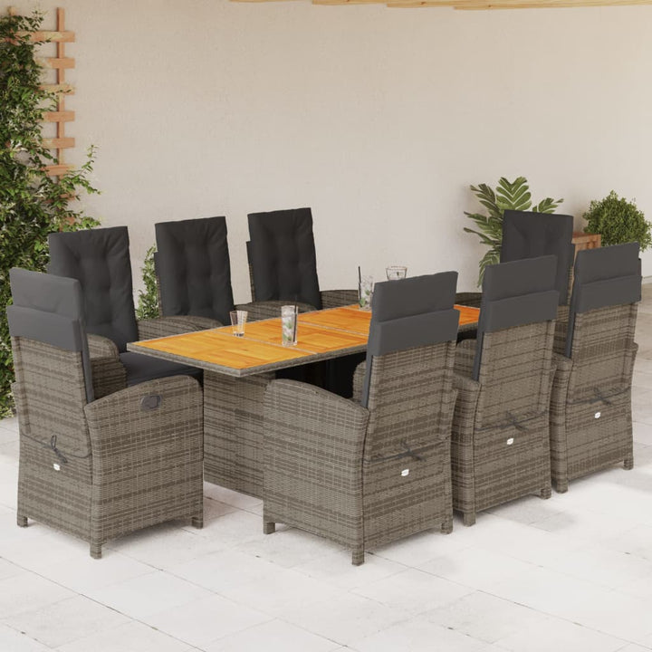Set Mobilier De Grădină Cu Perne, 9 Piese, Maro, Poliratan