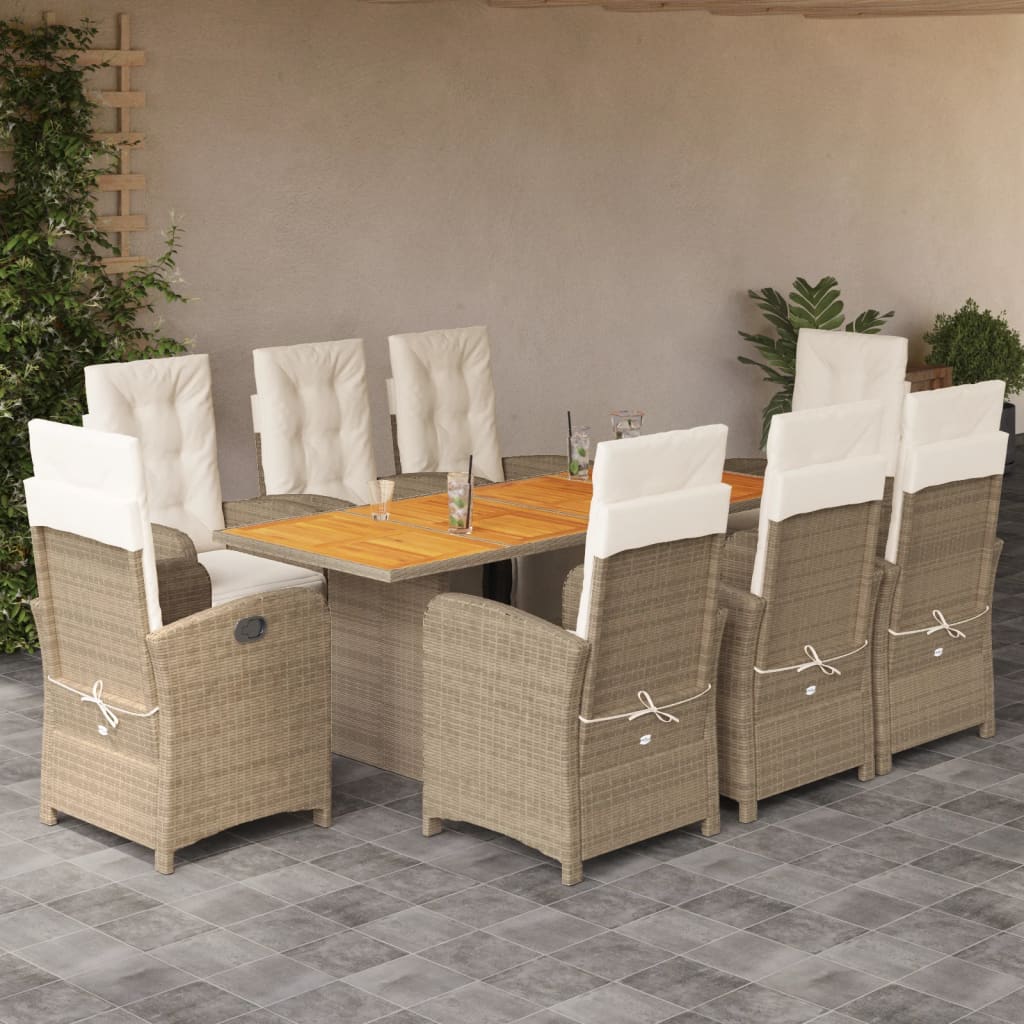 Set Mobilier De Grădină Cu Perne, 9 Piese, Maro, Poliratan