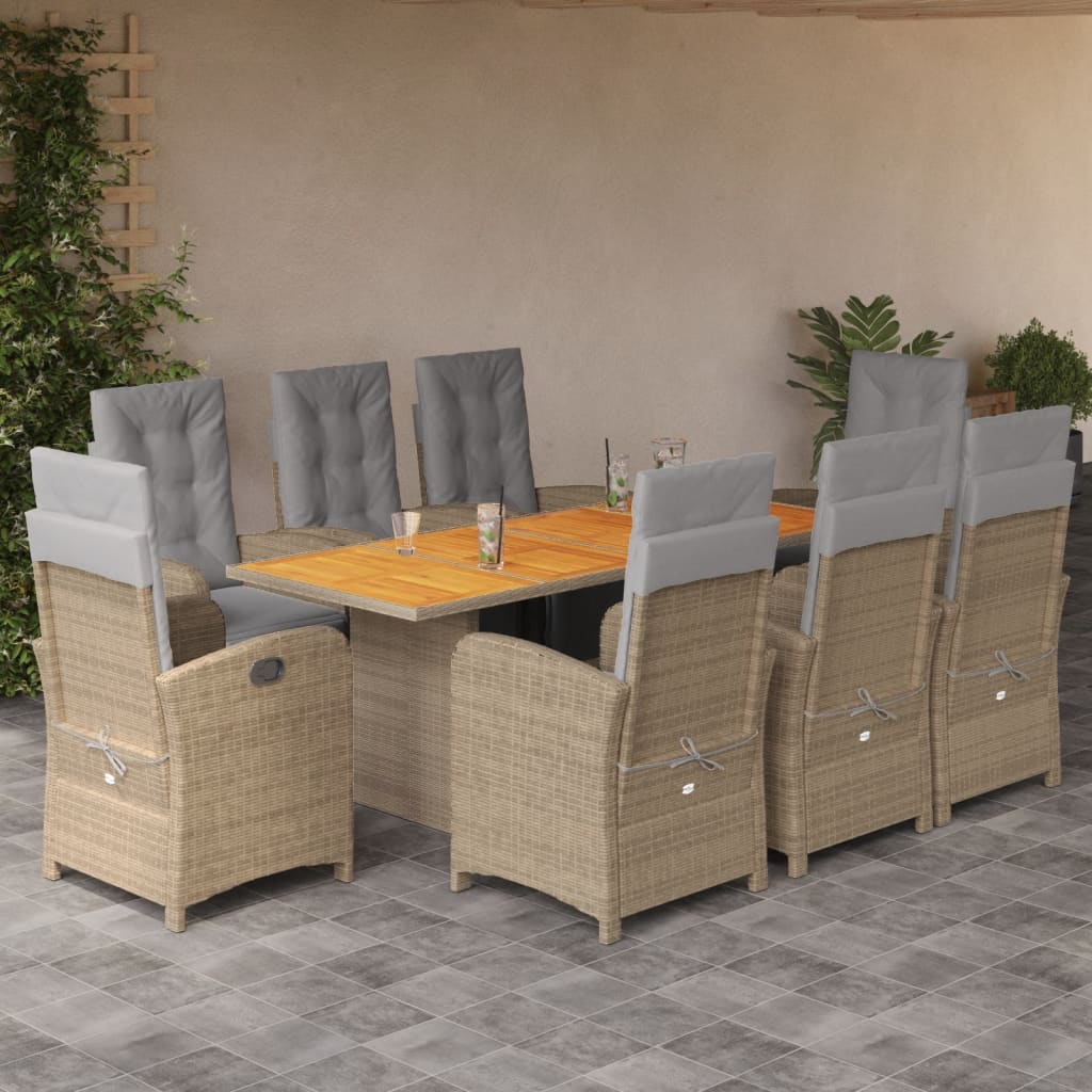 Set Mobilier De Grădină Cu Perne, 9 Piese, Maro, Poliratan