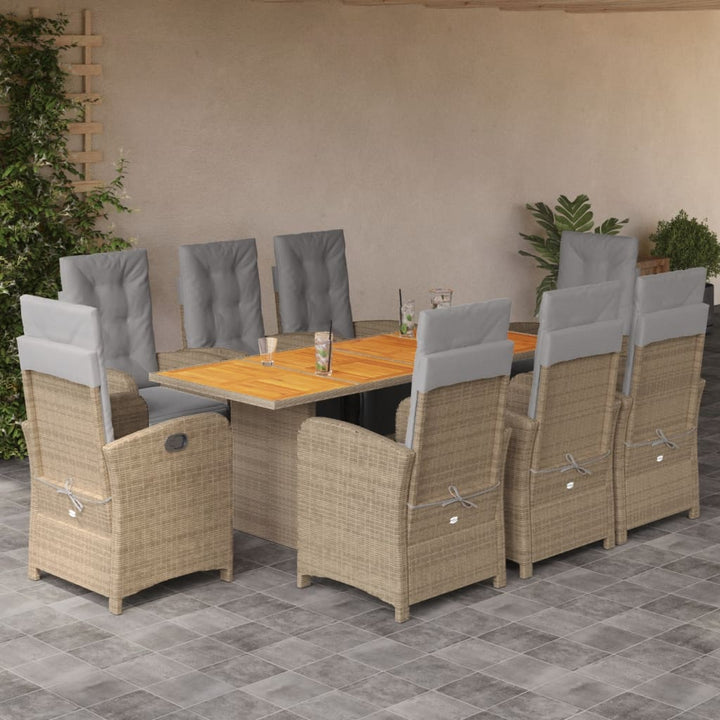 Set Mobilier De Grădină Cu Perne, 9 Piese, Maro, Poliratan