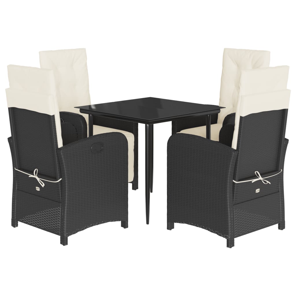 Set Mobilier De Grădină Cu Perne, 5 Piese, Negru, Poliratan