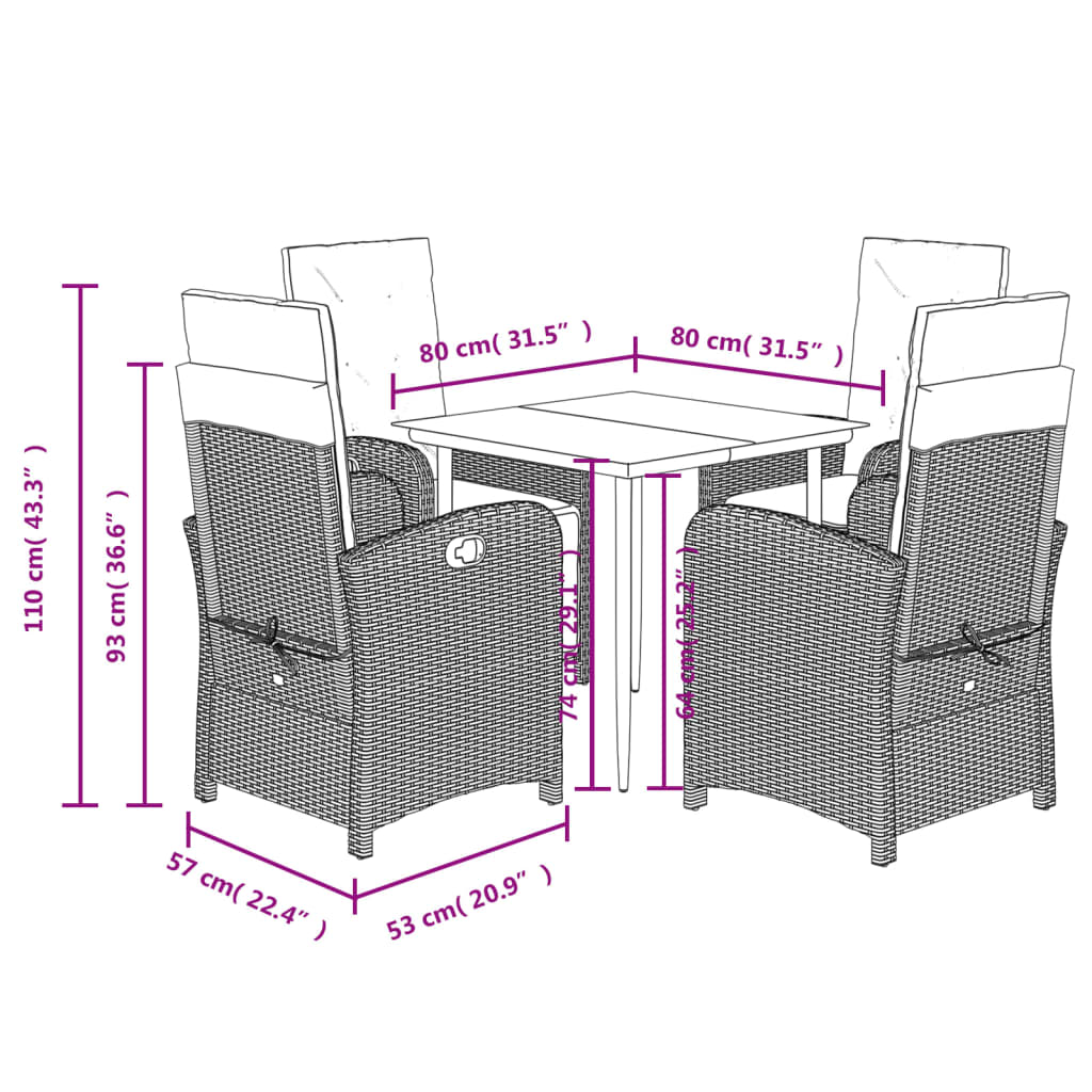 Set Mobilier De Grădină Cu Perne, 5 Piese, Negru, Poliratan