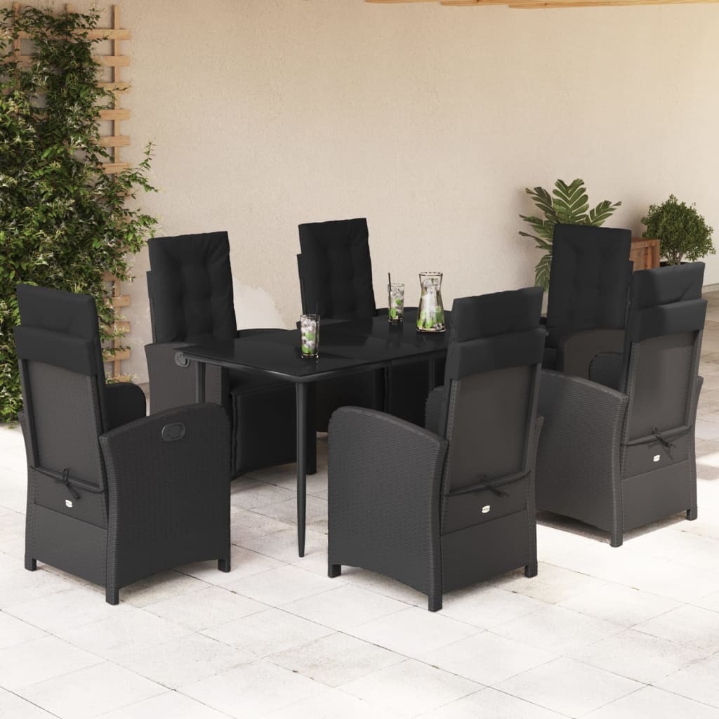 Set Mobilier De Grădină Cu Perne, 9 Piese, Negru, Poliratan