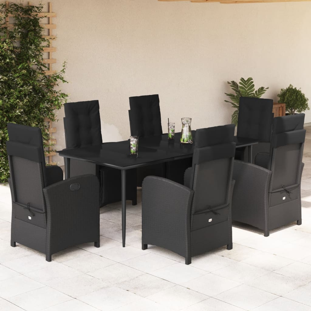 Set Mobilier De Grădină Cu Perne, 9 Piese, Negru, Poliratan