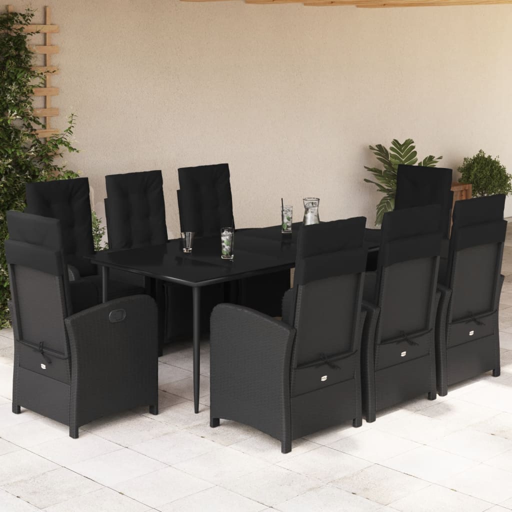Set Mobilier De Grădină Cu Perne, 9 Piese, Negru, Poliratan
