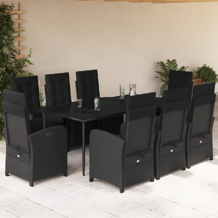Set Mobilier De Grădină Cu Perne, 9 Piese, Negru, Poliratan