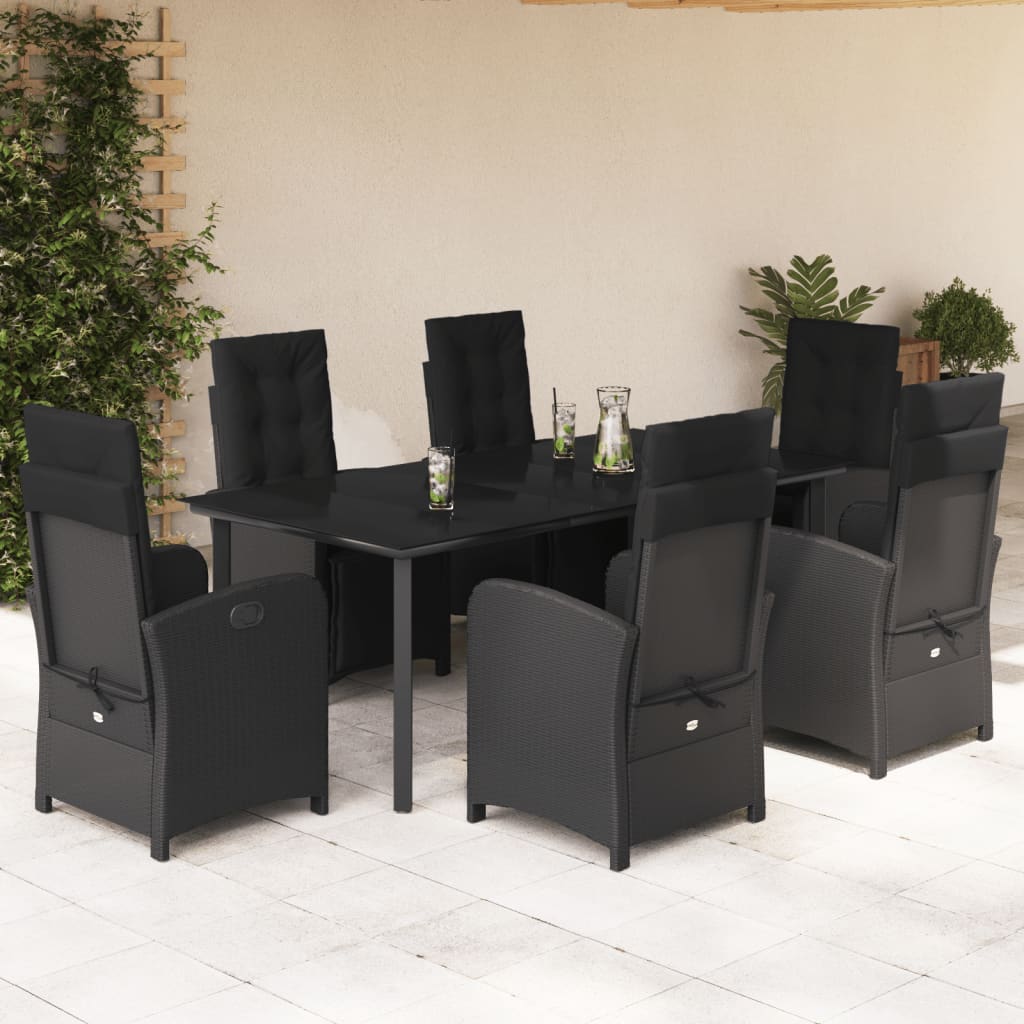 Set Mobilier De Grădină Cu Perne, 9 Piese, Negru, Poliratan