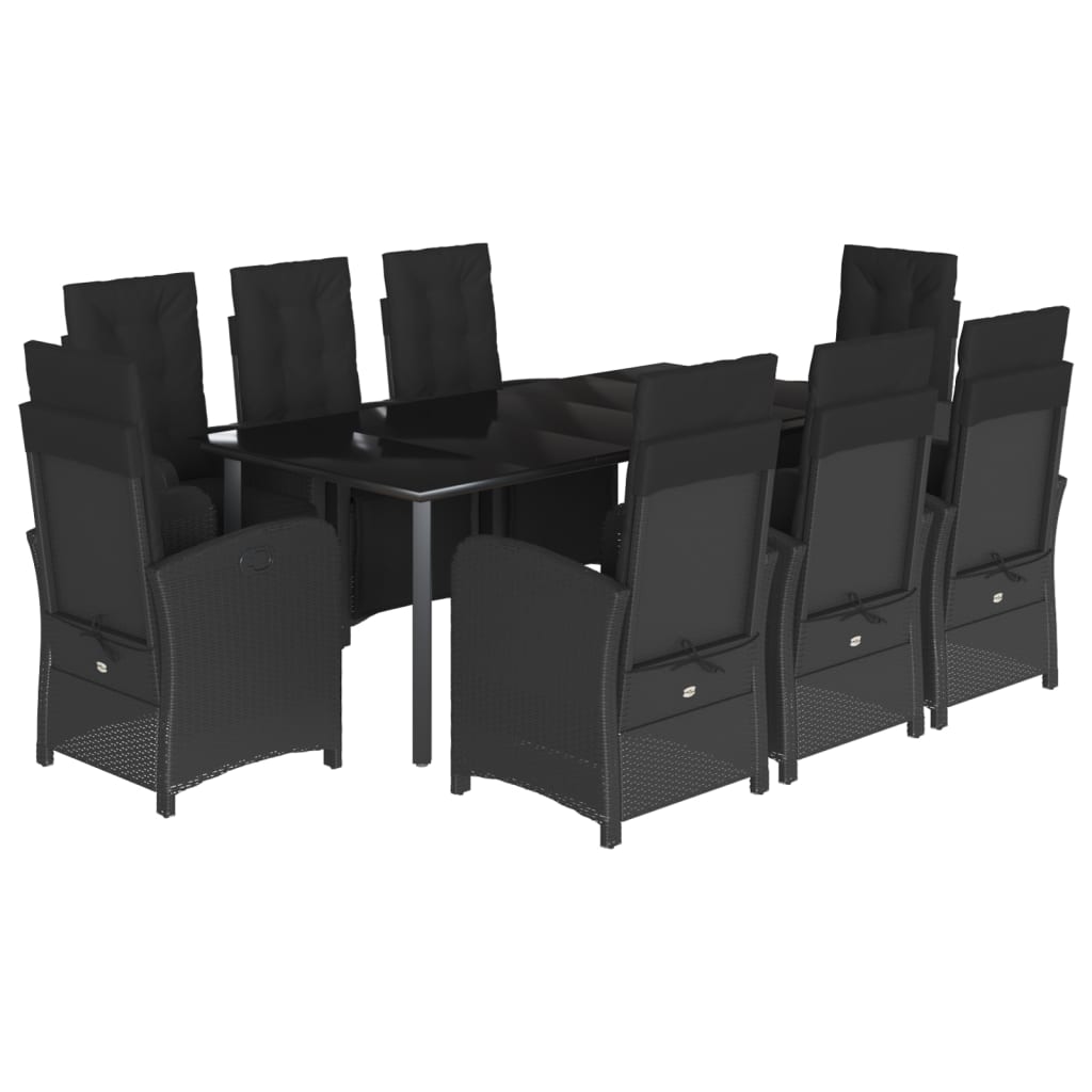 Set Mobilier De Grădină Cu Perne, 9 Piese, Negru, Poliratan